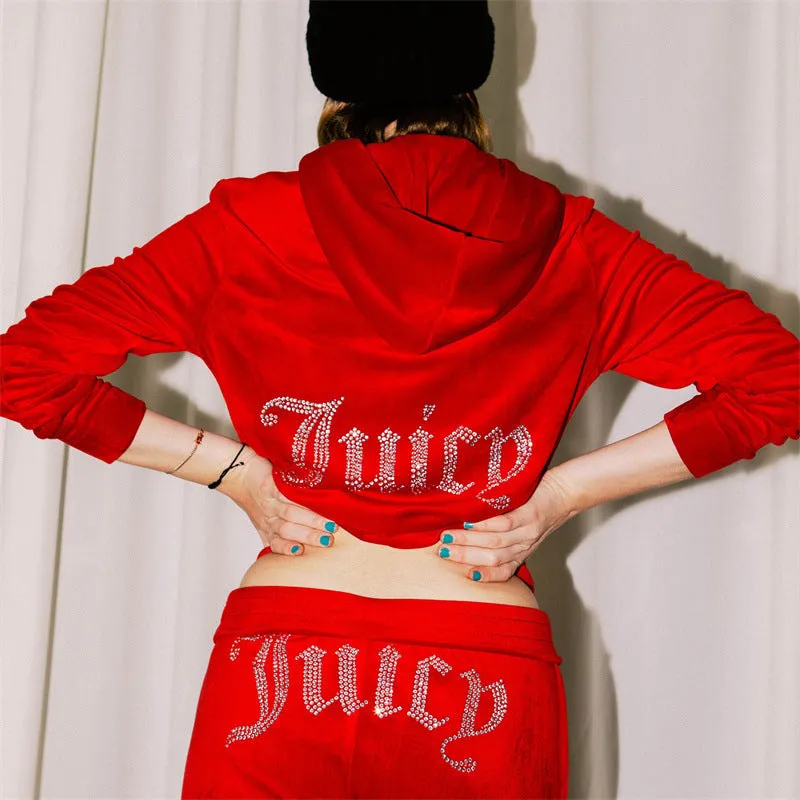 New Products for Autumn and Winter! Fashionable Two-Piece Sports and Leisure Suit with Hot-Fixed Rhinestones Velvet. C-241023-2