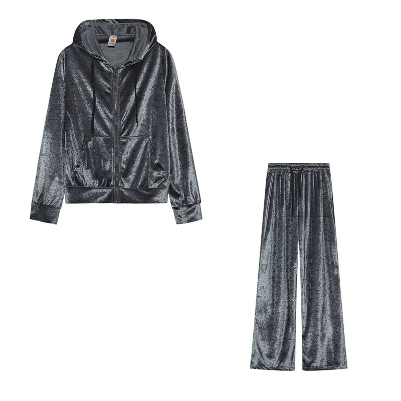 New Products for Autumn and Winter! Fashionable Two-Piece Sports and Leisure Suit with Hot-Fixed Rhinestones Velvet. C-241023-2