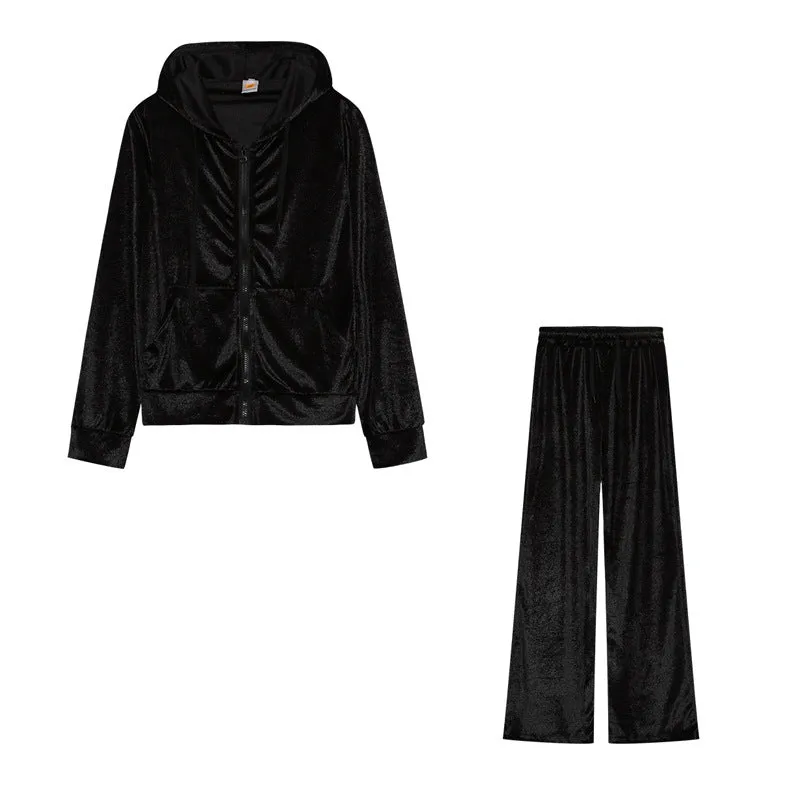 New Products for Autumn and Winter! Fashionable Two-Piece Sports and Leisure Suit with Hot-Fixed Rhinestones Velvet. C-241023-2