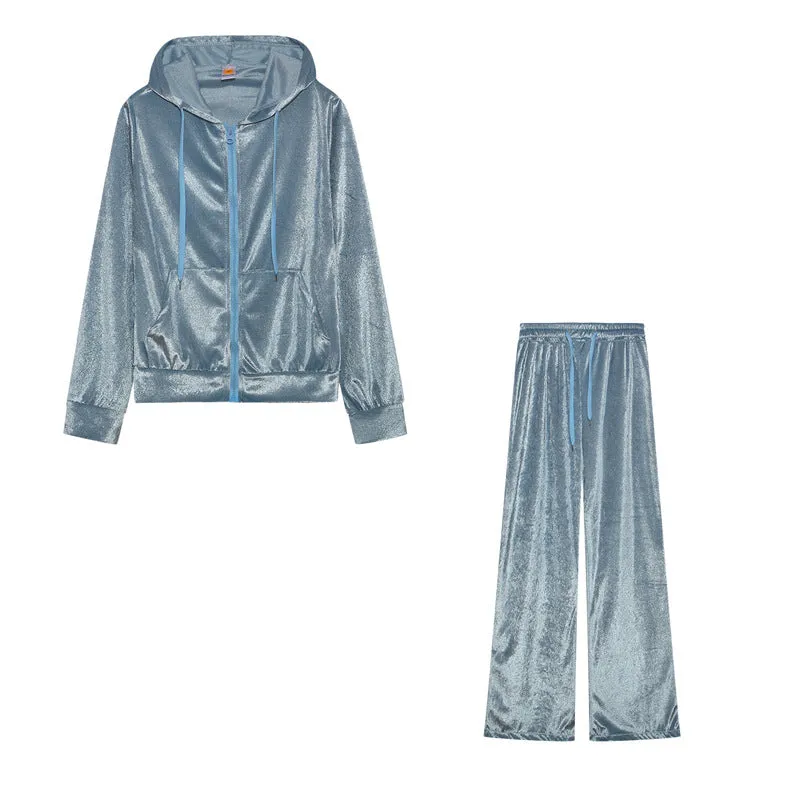 New Products for Autumn and Winter! Fashionable Two-Piece Sports and Leisure Suit with Hot-Fixed Rhinestones Velvet. C-241023-2
