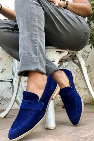 Patchwork Solid Color Pointed Toe Navy Loafers [Pre Order]