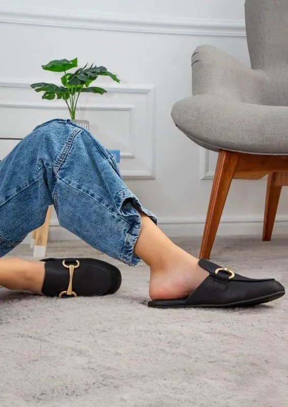 Perdita Classic Mules – Faux Leather, Bit Hardware, Slip-On Design