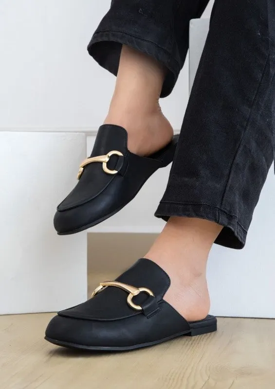 Perdita Classic Mules – Faux Leather, Bit Hardware, Slip-On Design