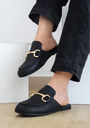 Perdita Classic Mules – Faux Leather, Bit Hardware, Slip-On Design