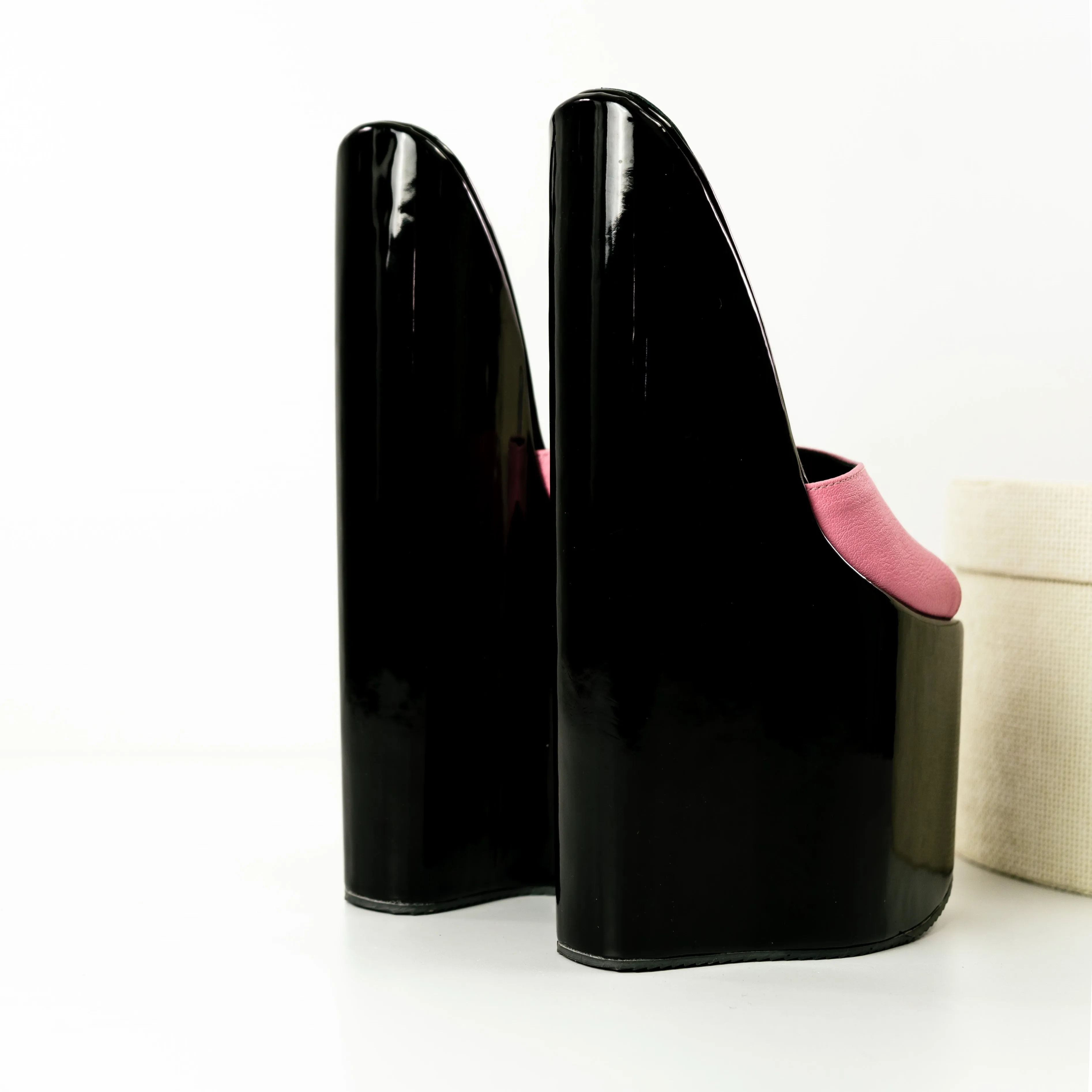 Pink Black Extreme High Heel Mules