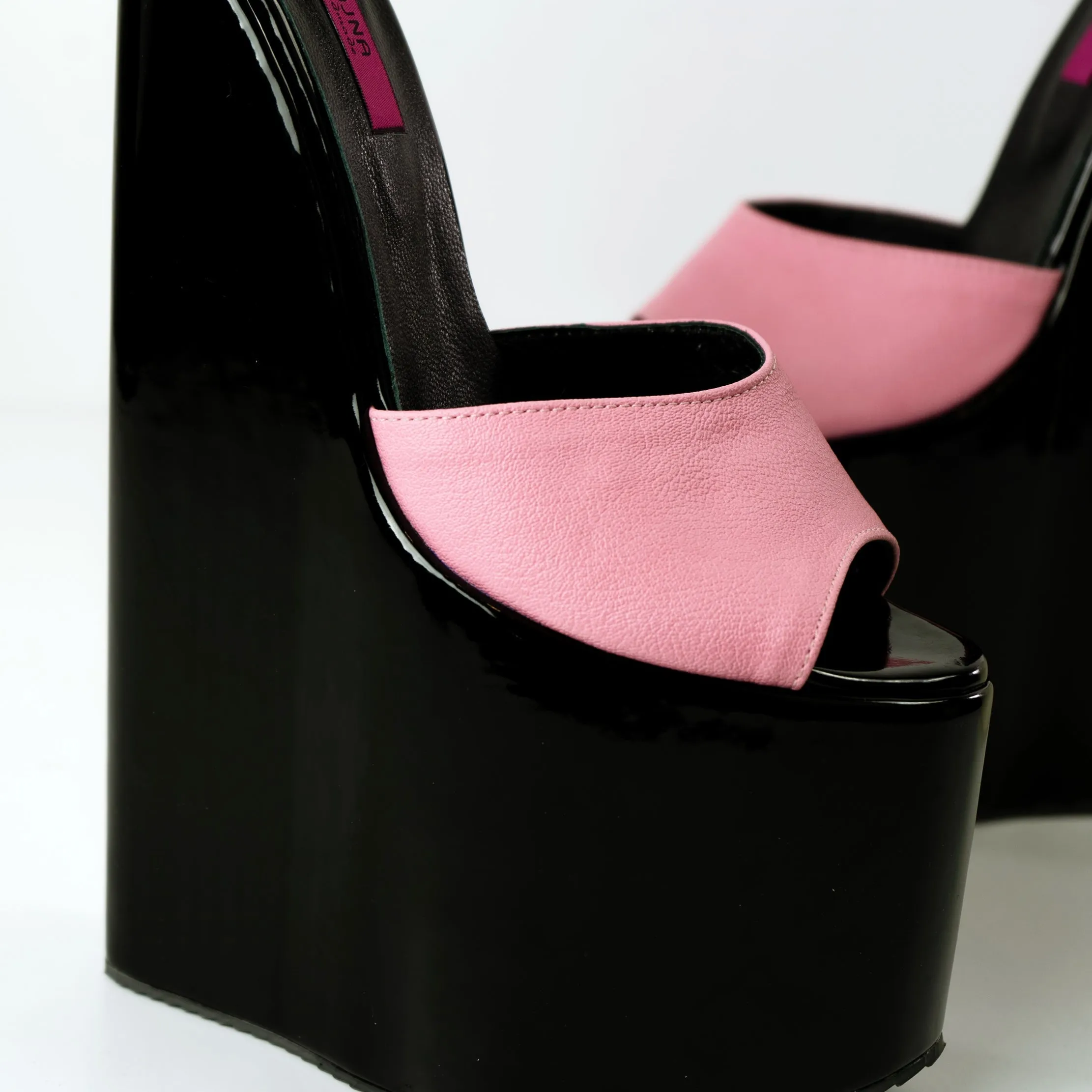 Pink Black Extreme High Heel Mules