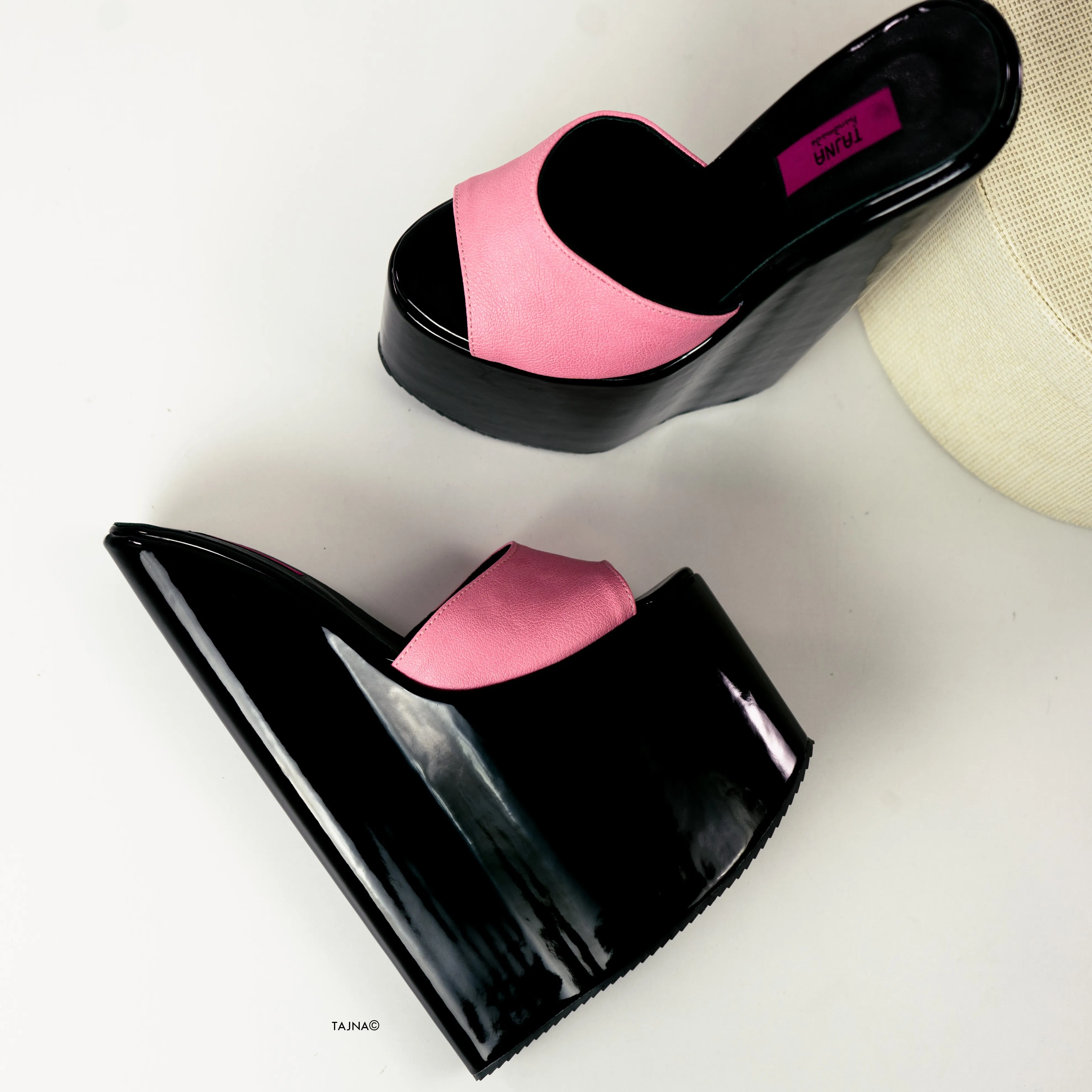 Pink Black Extreme High Heel Mules