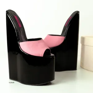 Pink Black Extreme High Heel Mules