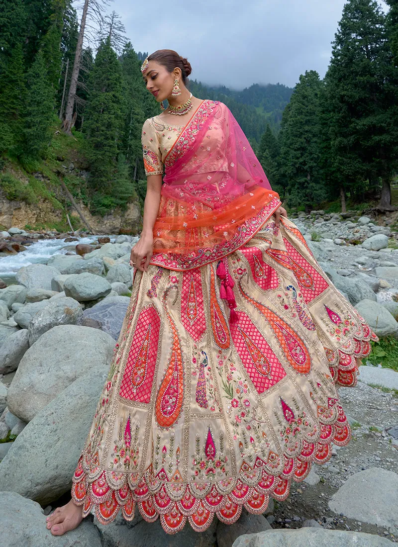 Pink Multi Embroidery Wedding Lehenga Choli