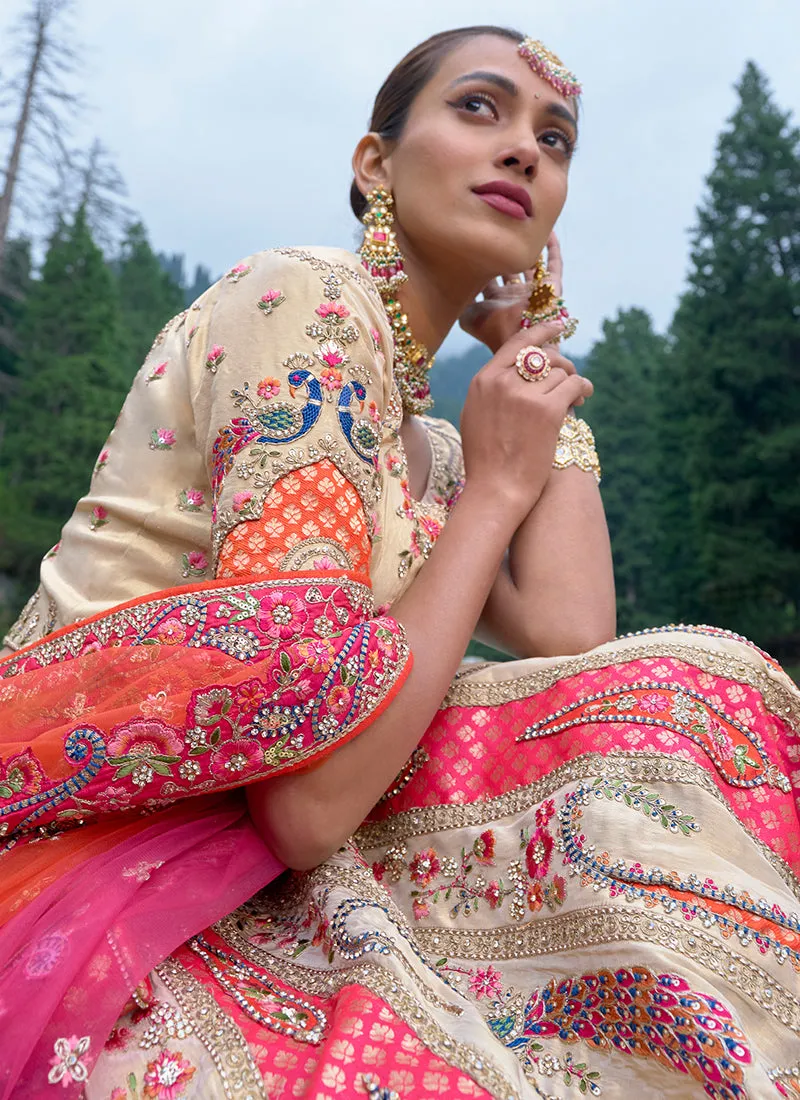 Pink Multi Embroidery Wedding Lehenga Choli