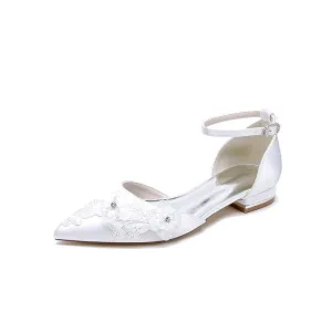 Pointed Toe Ankle Strap Low Heels with Lace