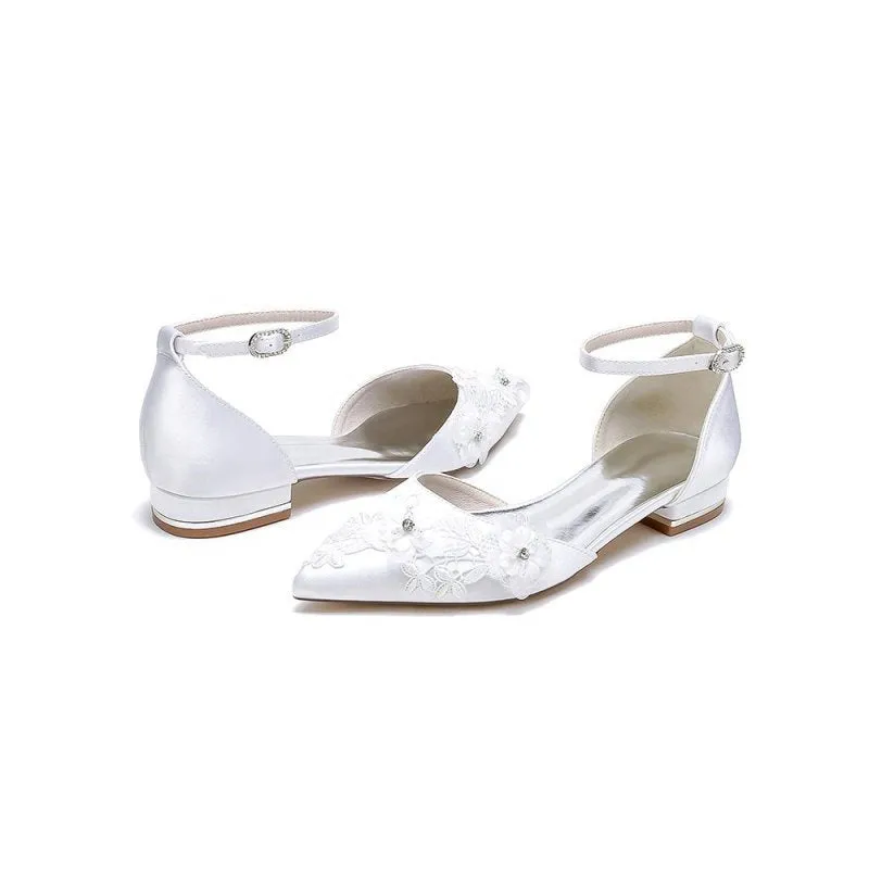 Pointed Toe Ankle Strap Low Heels with Lace
