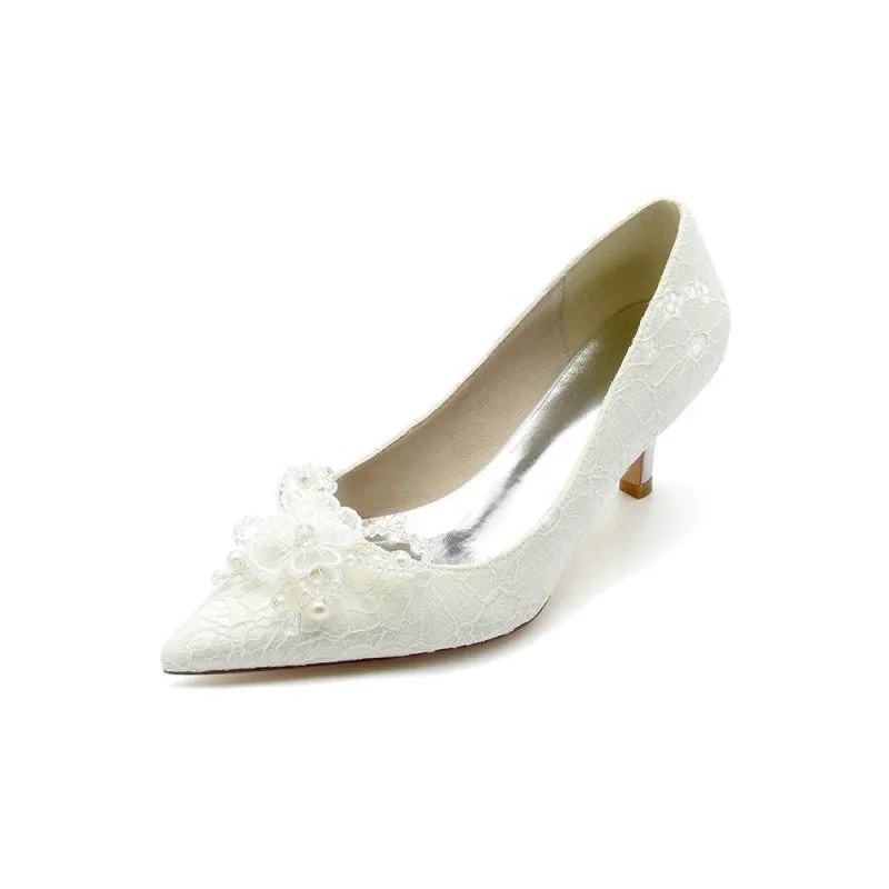 Pointed Toe Lace Wedding Shoes with Flower