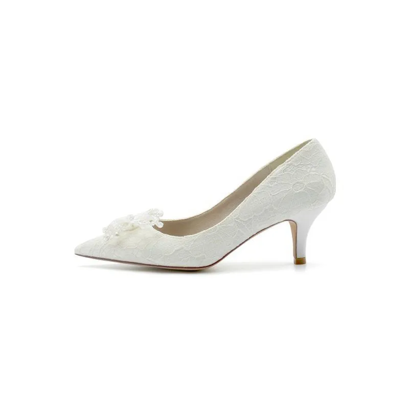 Pointed Toe Lace Wedding Shoes with Flower