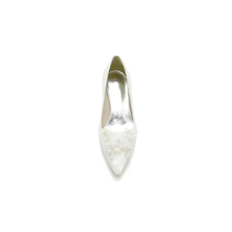 Pointed Toe Lace Wedding Shoes with Flower