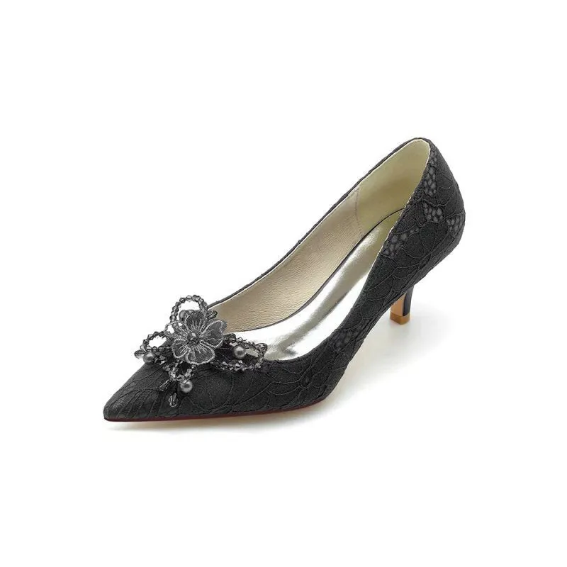 Pointed Toe Lace Wedding Shoes with Flower
