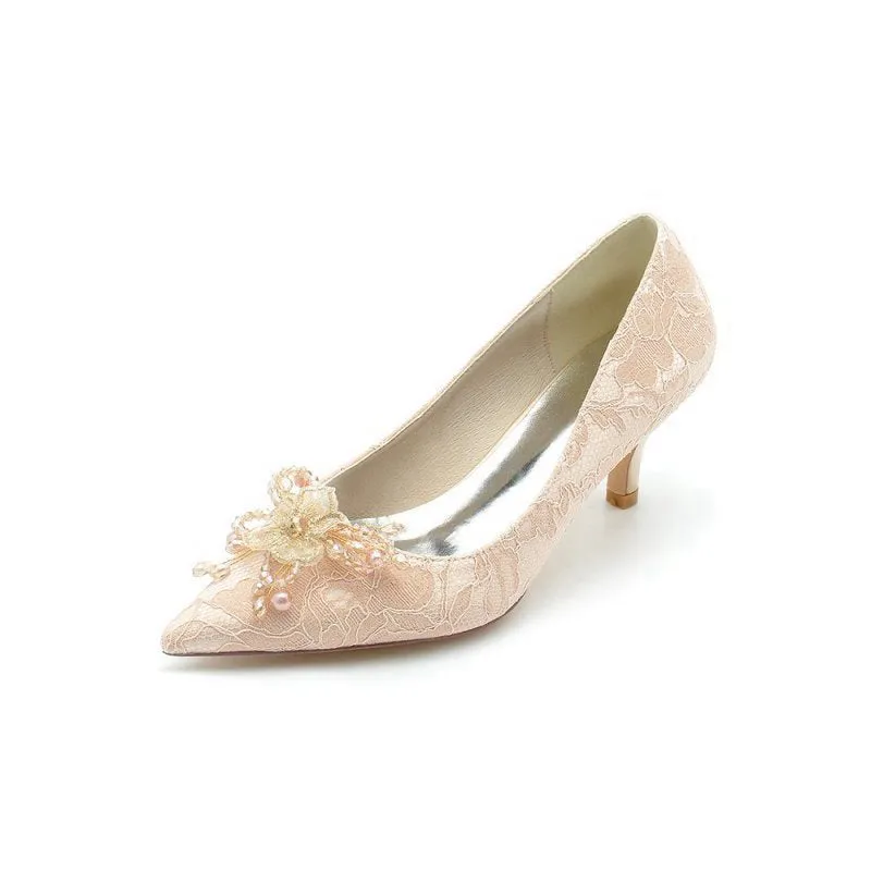 Pointed Toe Lace Wedding Shoes with Flower