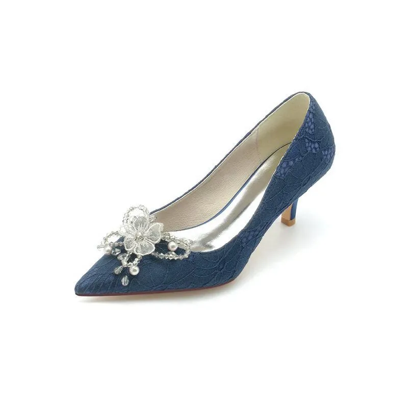 Pointed Toe Lace Wedding Shoes with Flower