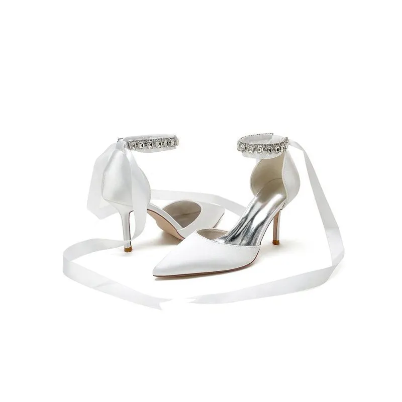 Pointed Toe Stiletto Heels with Ribbon Tie