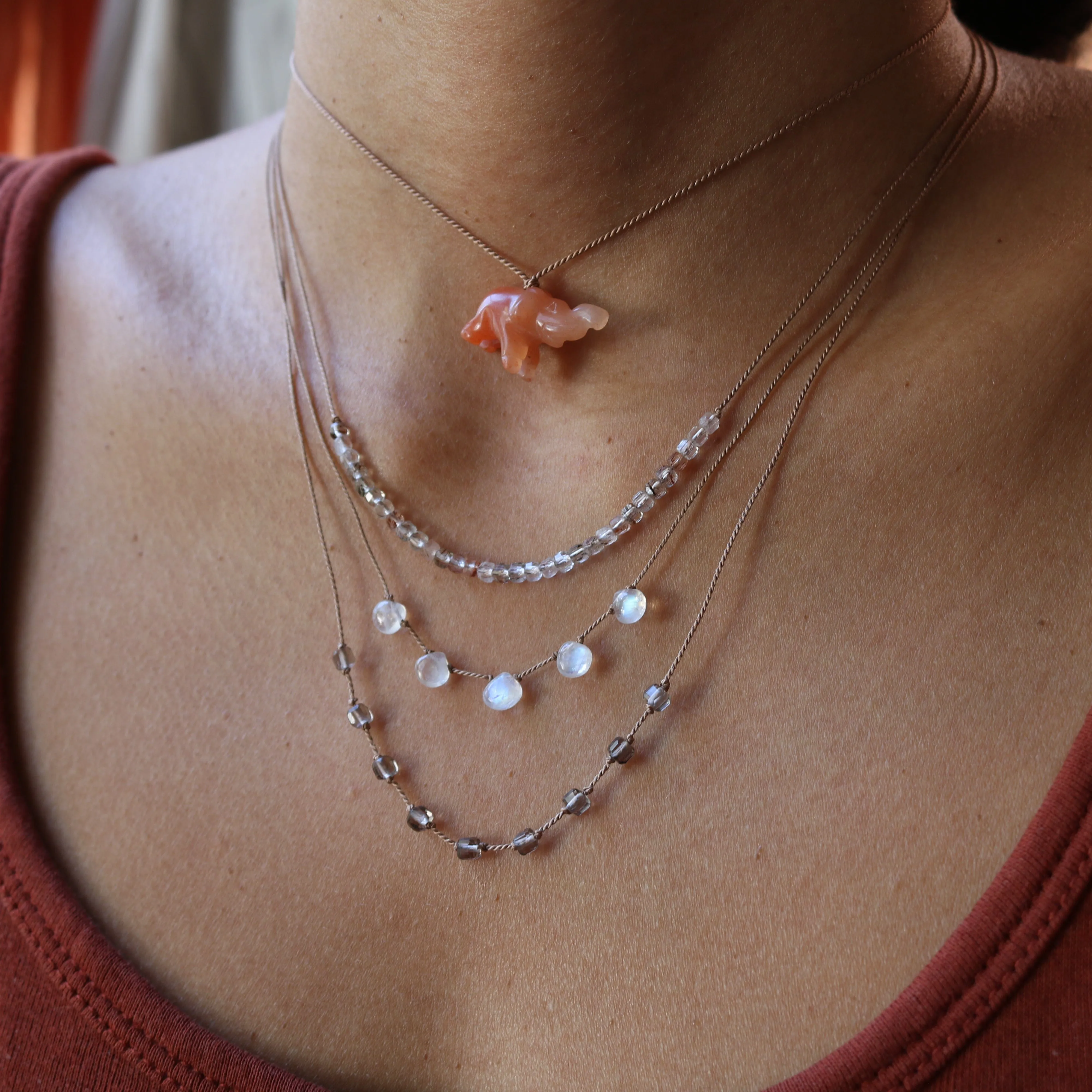 RAINBOW MOONSTONE 5 STONE NECKLACE