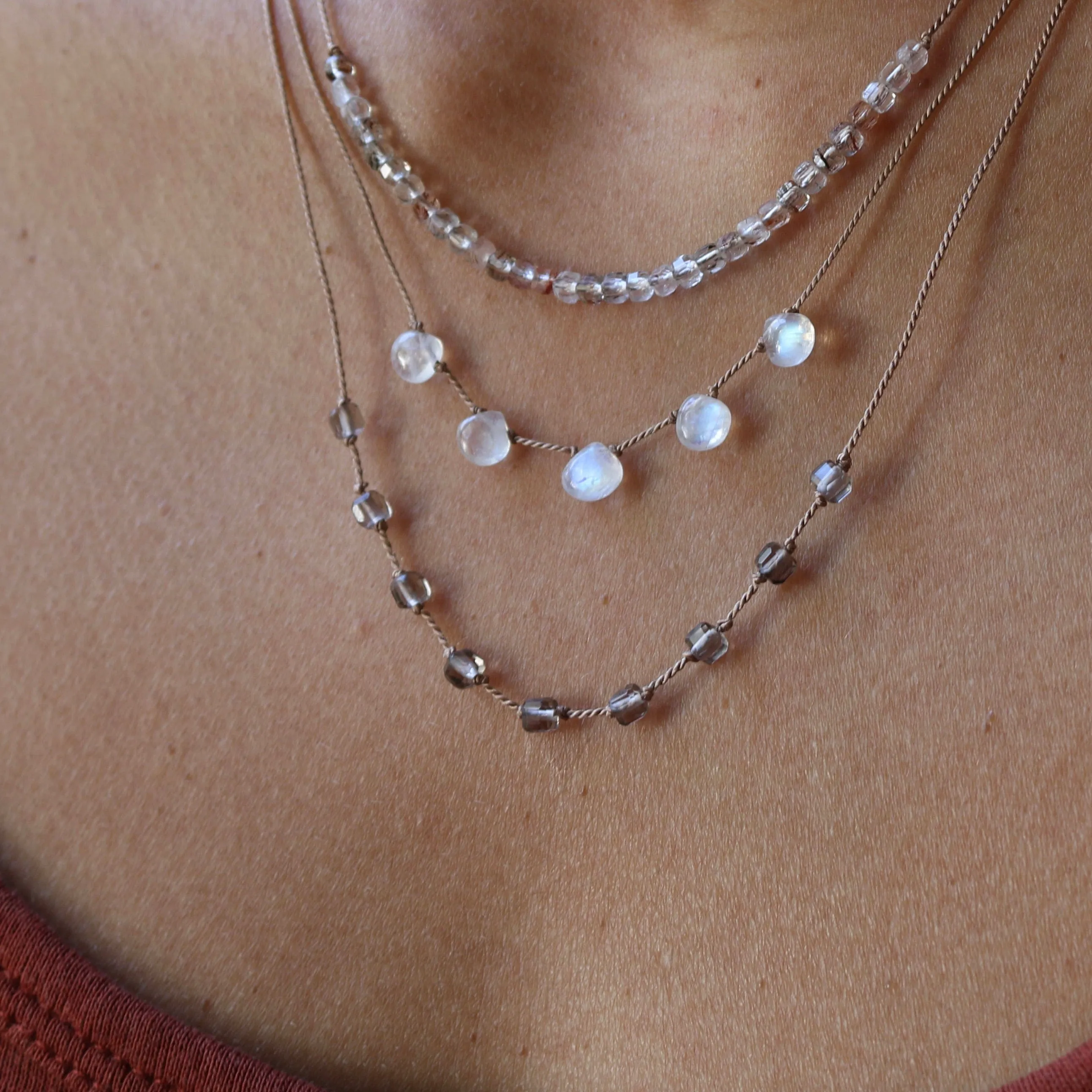 RAINBOW MOONSTONE 5 STONE NECKLACE
