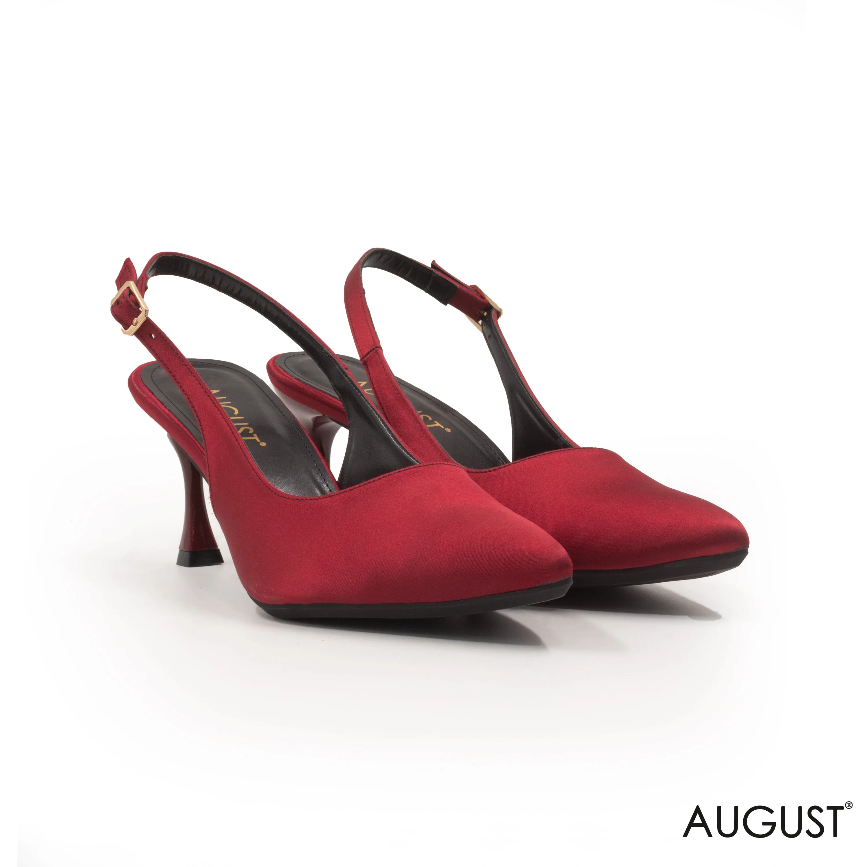 RED SATIN SLINGBACK HEEL SHOES WITH BUCKLE