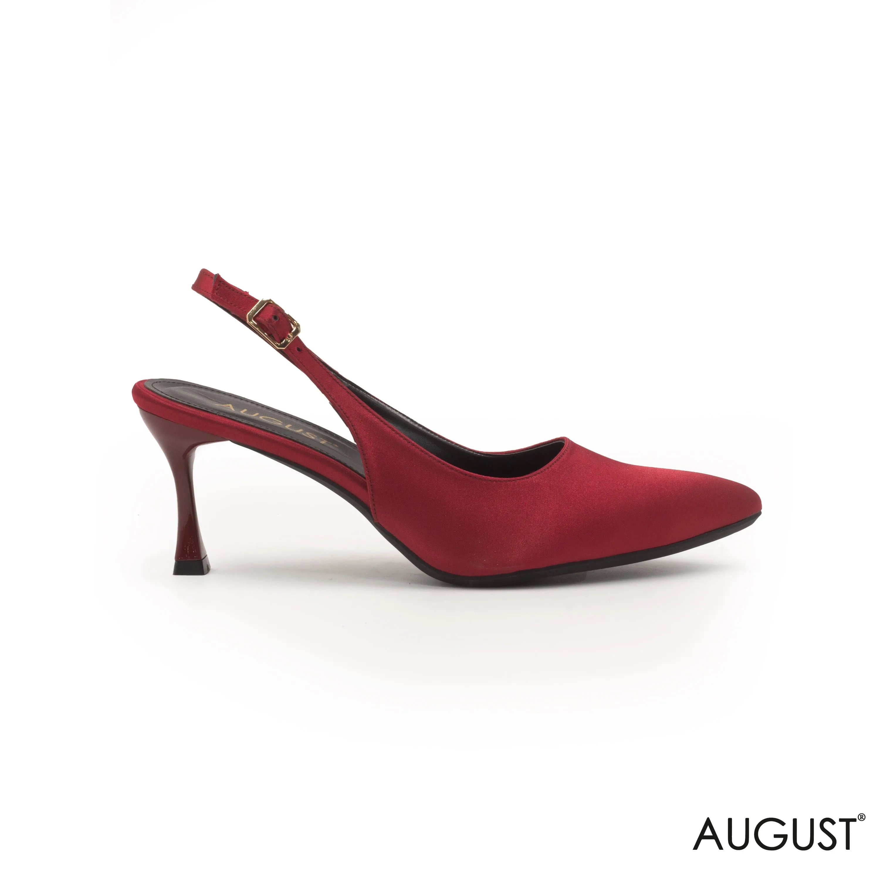 RED SATIN SLINGBACK HEEL SHOES WITH BUCKLE