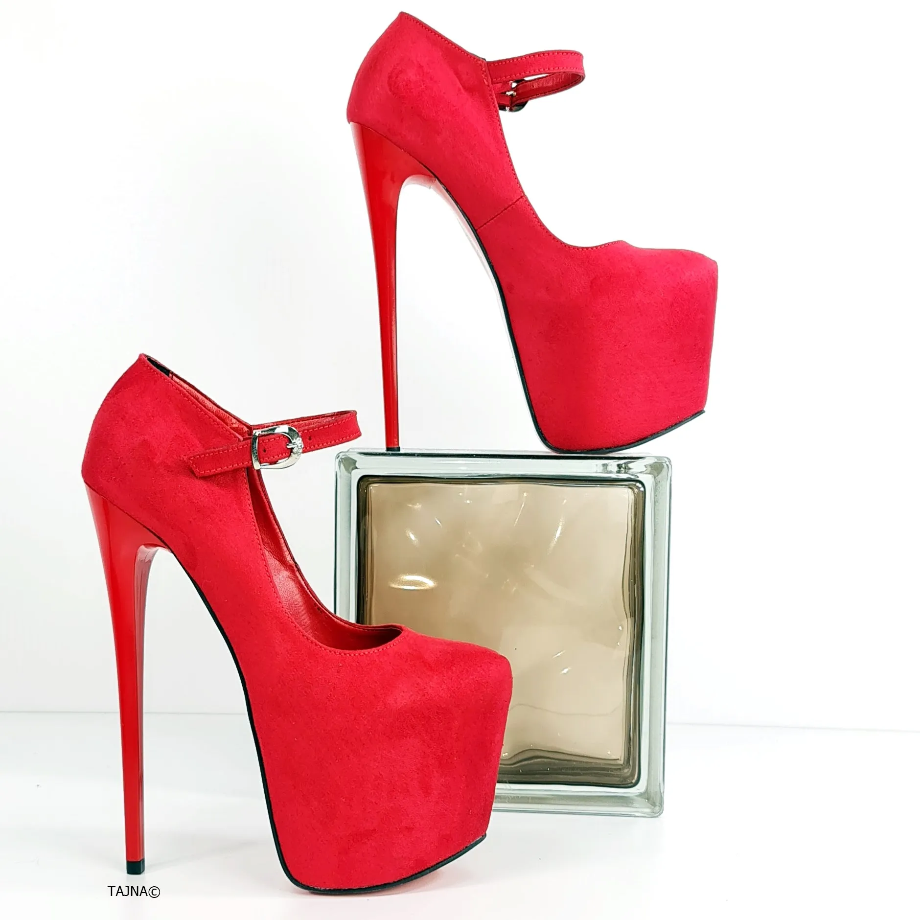 Red Suede Modern Mary Jane High Heels