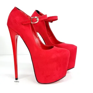 Red Suede Modern Mary Jane High Heels