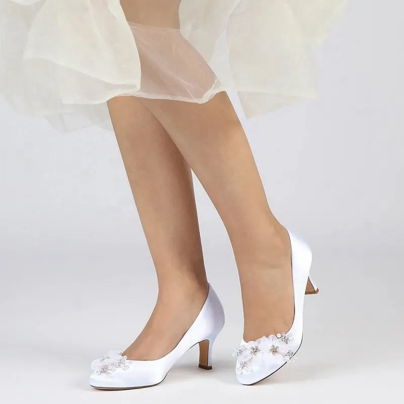 Rhinestone Chunky Heels with Flower
