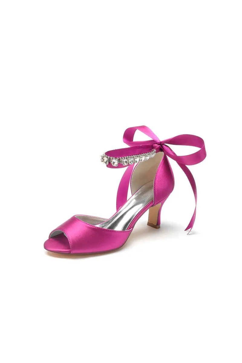 Rhinestone Peep Toe Chunky Heels with Ankle Strap