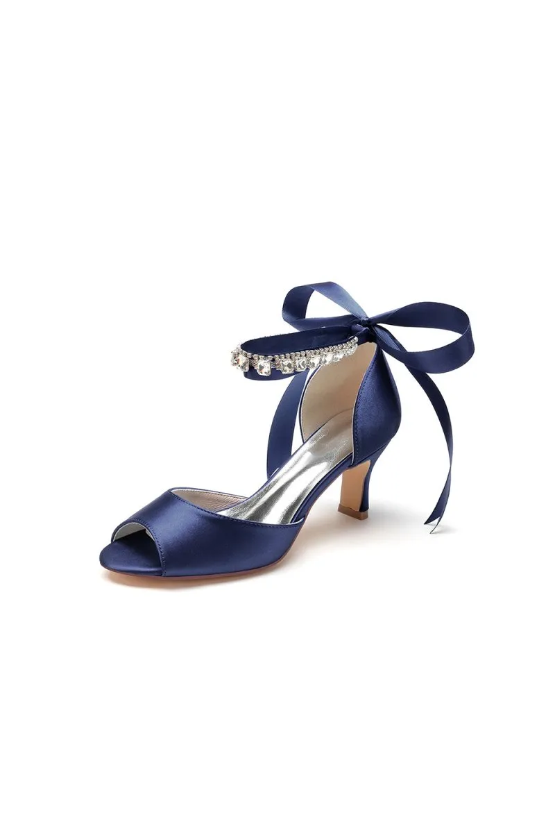 Rhinestone Peep Toe Chunky Heels with Ankle Strap