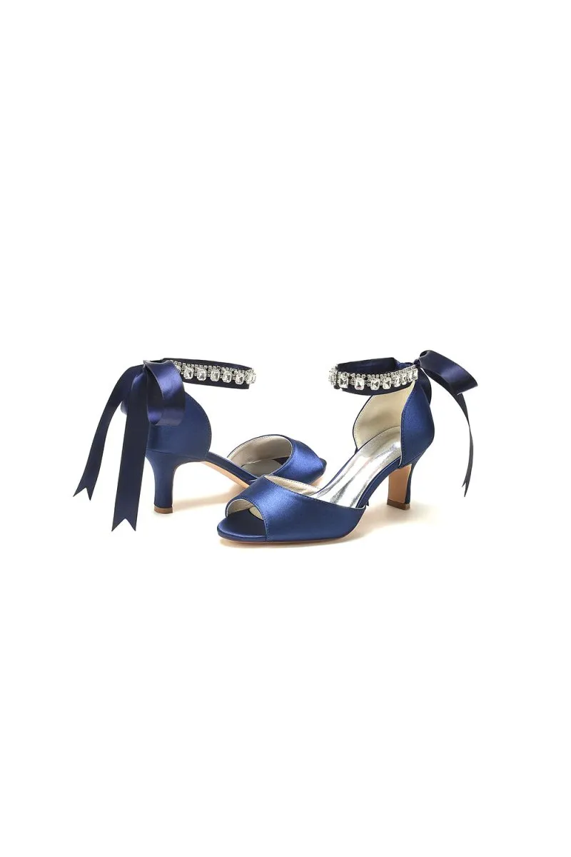 Rhinestone Peep Toe Chunky Heels with Ankle Strap