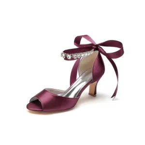 Rhinestone Peep Toe Chunky Heels with Ankle Strap
