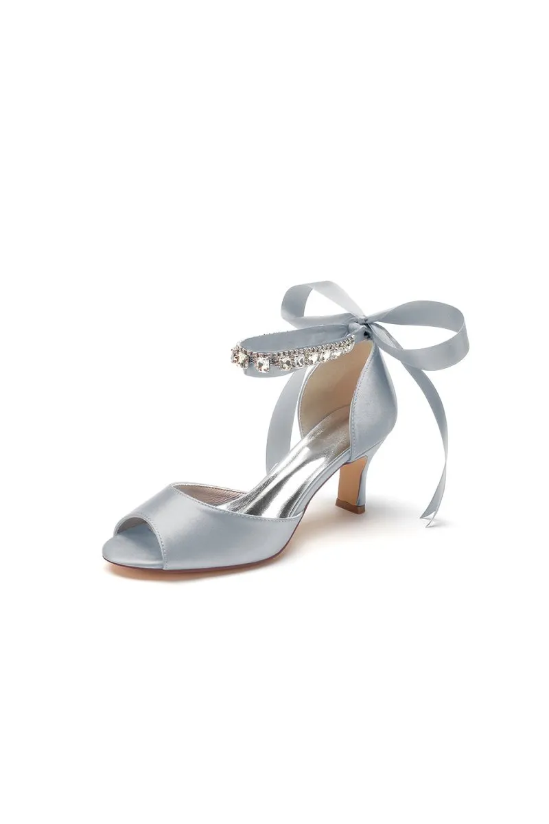 Rhinestone Peep Toe Chunky Heels with Ankle Strap