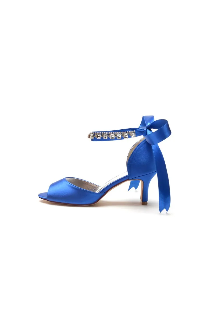 Rhinestone Peep Toe Chunky Heels with Ankle Strap