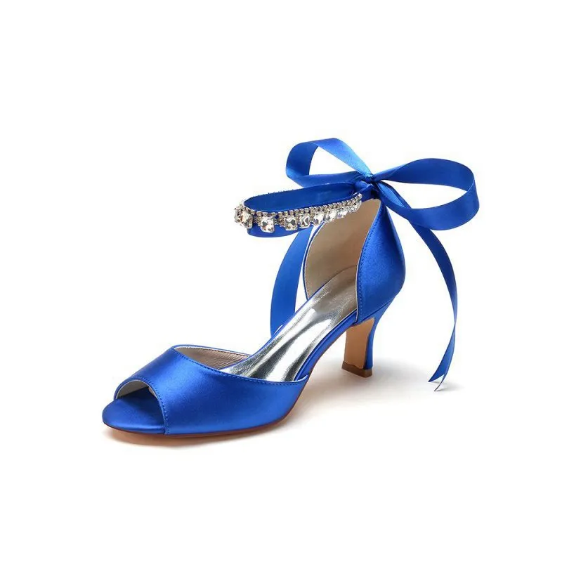 Rhinestone Peep Toe Chunky Heels with Ankle Strap