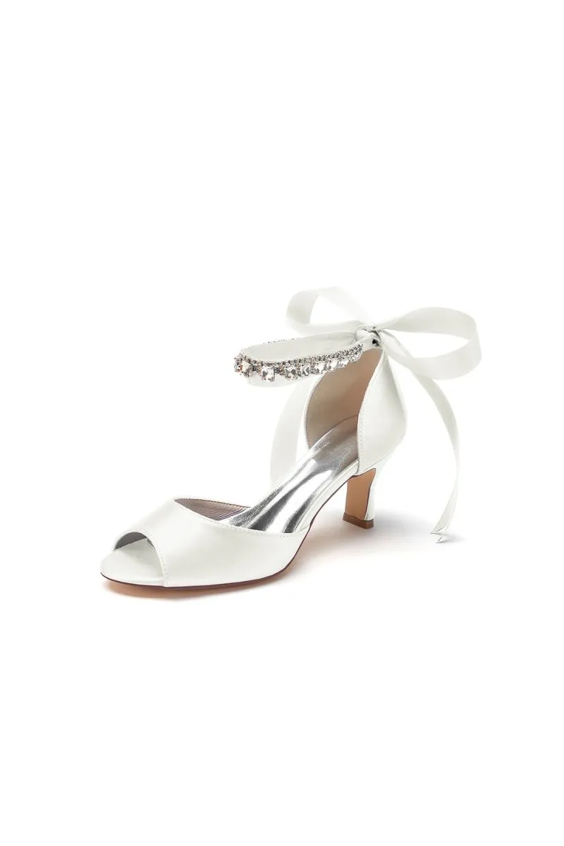 Rhinestone Peep Toe Chunky Heels with Ankle Strap