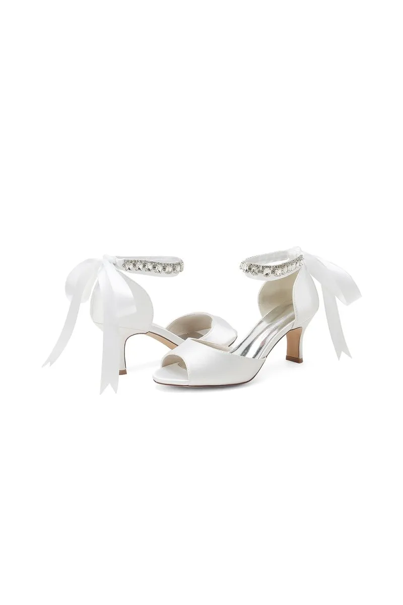 Rhinestone Peep Toe Chunky Heels with Ankle Strap