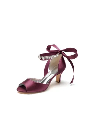 Rhinestone Peep Toe Chunky Heels with Ankle Strap