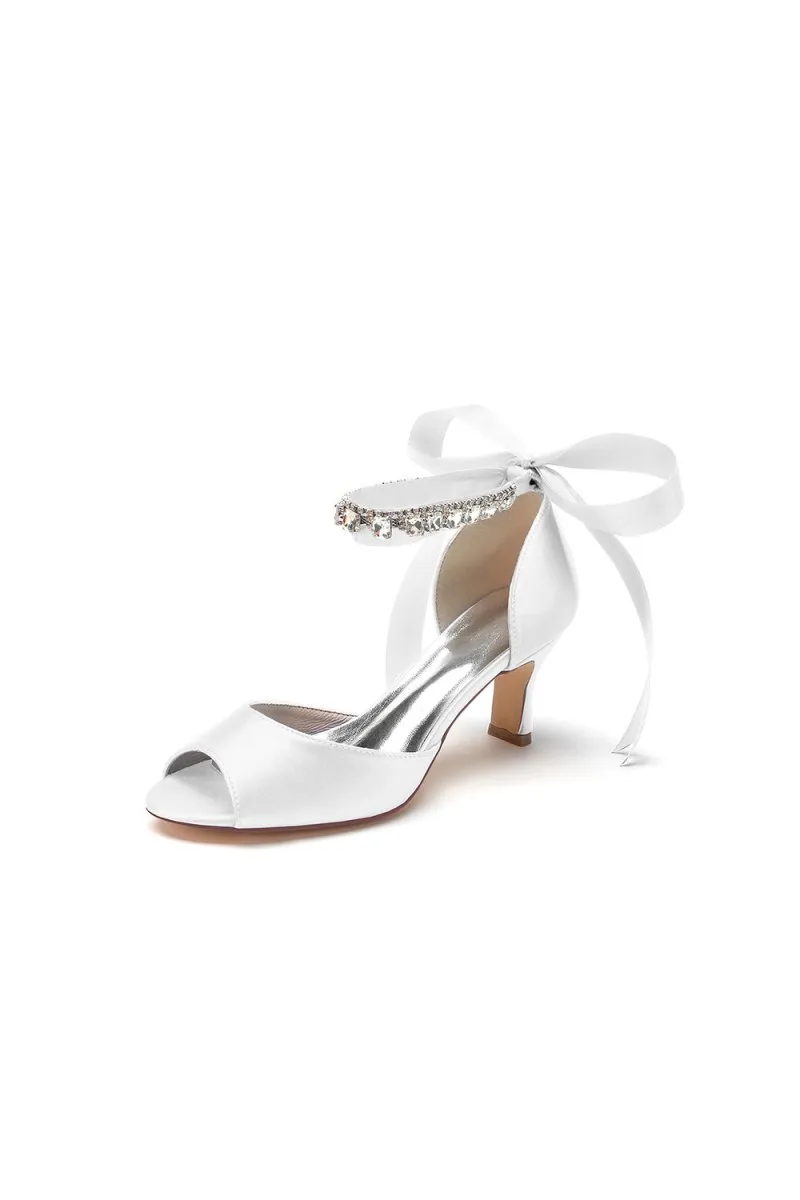 Rhinestone Peep Toe Chunky Heels with Ankle Strap