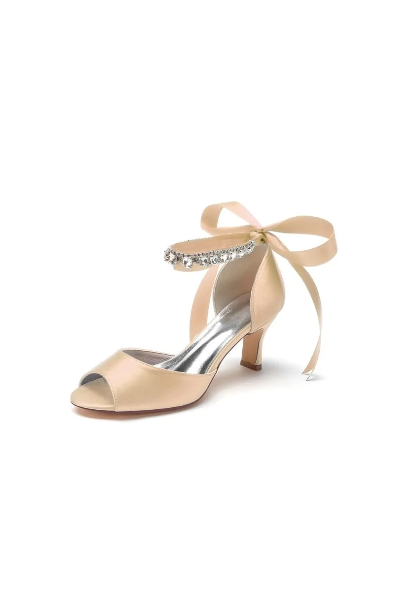 Rhinestone Peep Toe Chunky Heels with Ankle Strap