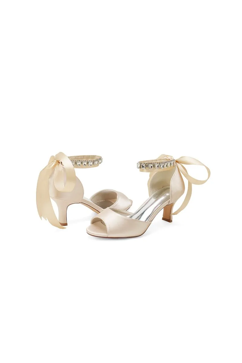 Rhinestone Peep Toe Chunky Heels with Ankle Strap