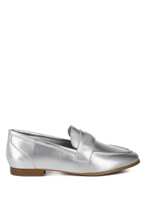 Rhinestone Strap Metallic Loafers By RUW
