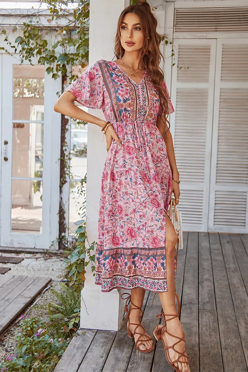Ricarda Boho Midi Dress - Blush Print