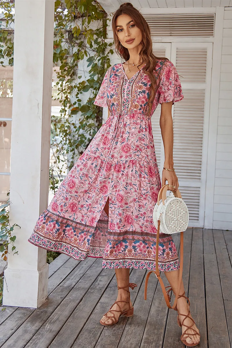 Ricarda Boho Midi Dress - Blush Print