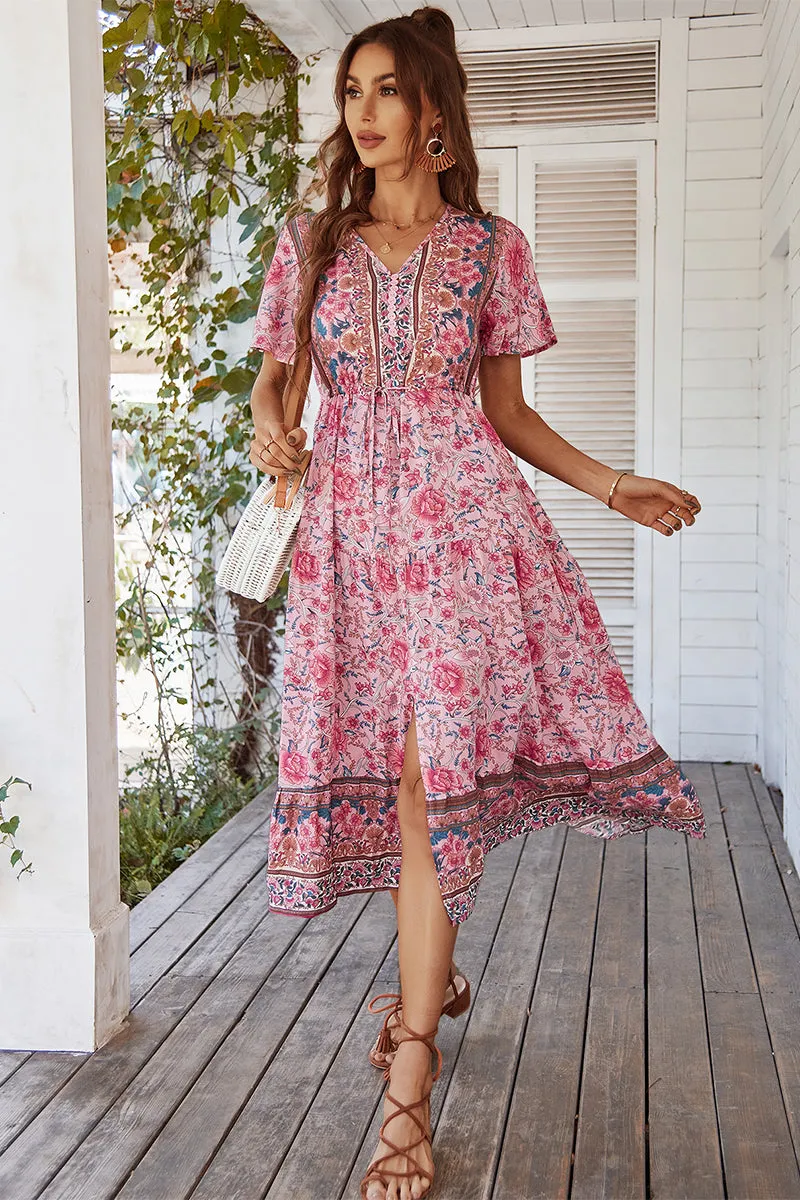 Ricarda Boho Midi Dress - Blush Print