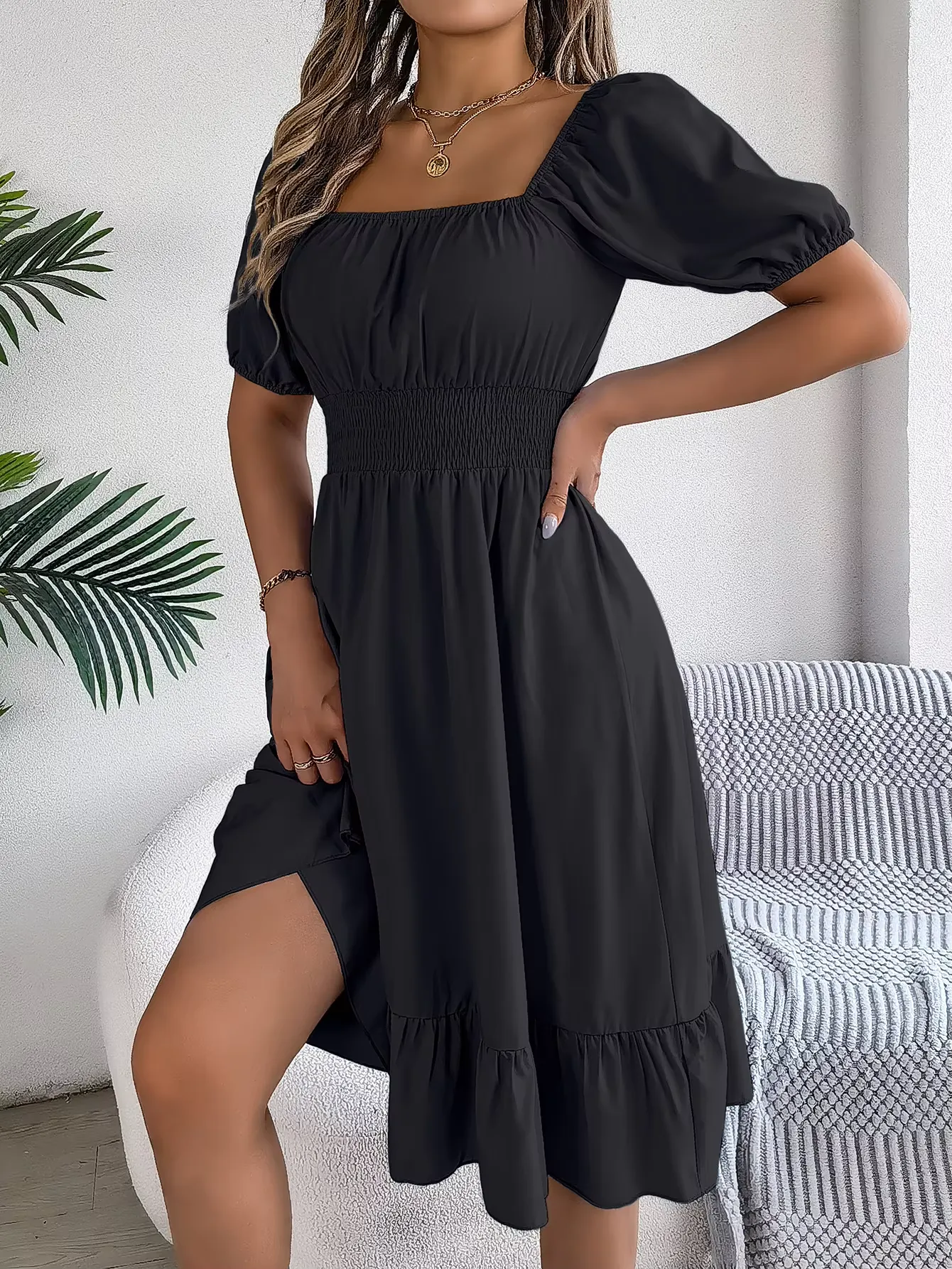 Riley™ - Chic Short Sleeve V-Neck Linen Dress