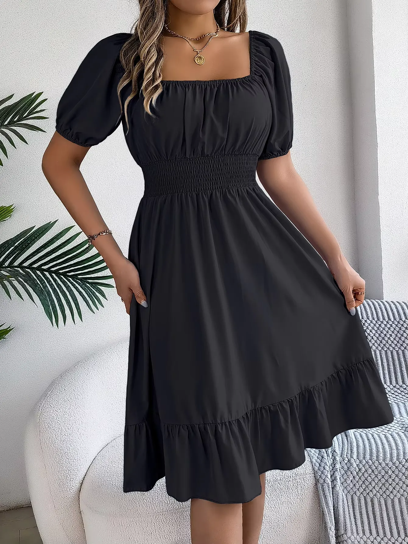 Riley™ - Chic Short Sleeve V-Neck Linen Dress