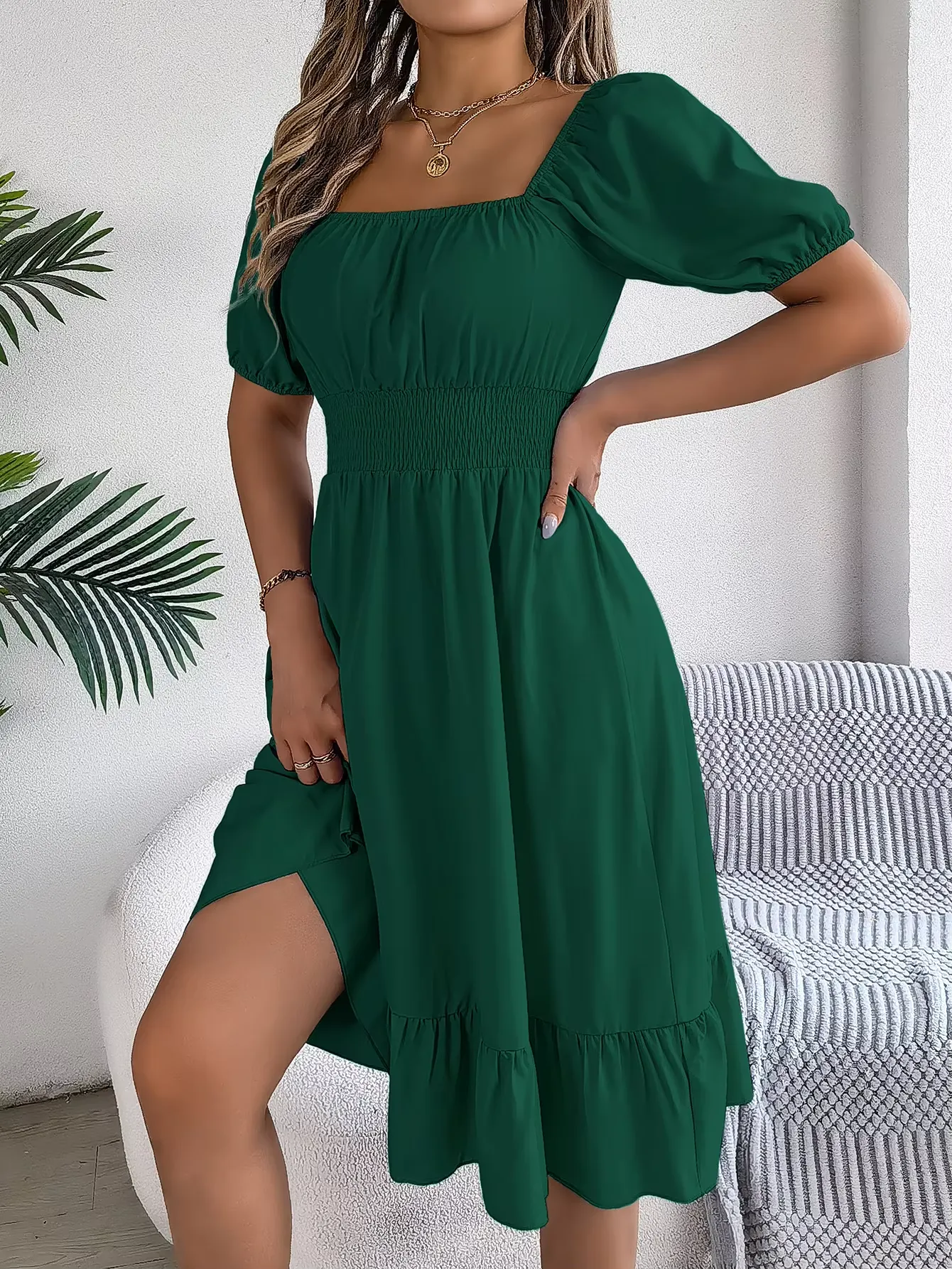 Riley™ - Chic Short Sleeve V-Neck Linen Dress